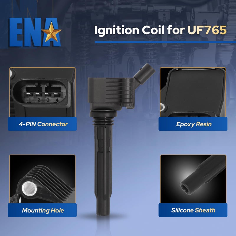 ENA Set of 4 Ignition Coil Pack Compatible with 2014 2015 2016 2017 2018 2019 2020 VW Volkswagen Passat Beetle Jetta GTI Golf Audi A3 A4 Quattro 1.8 2.0 L4 Coils Replacement for UF765 GN10632 UF716 UF771 - Image 3